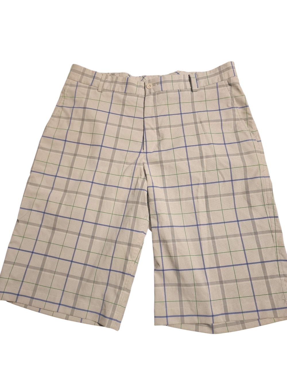 Nike Men's Plaid Flat Front Golf Shorts with Blue & Green Windowpane